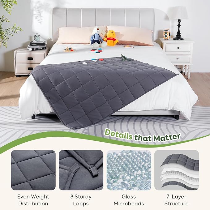 Sivio Weighted Blanket 100% Cotton, 5 lbs 36"x48" Small Heavy Throw, Cooling Summer Lap Blankets for Calming, Travel, Sleep, Breathable Soft with Glass Beads, Machine Washable, Dark Grey