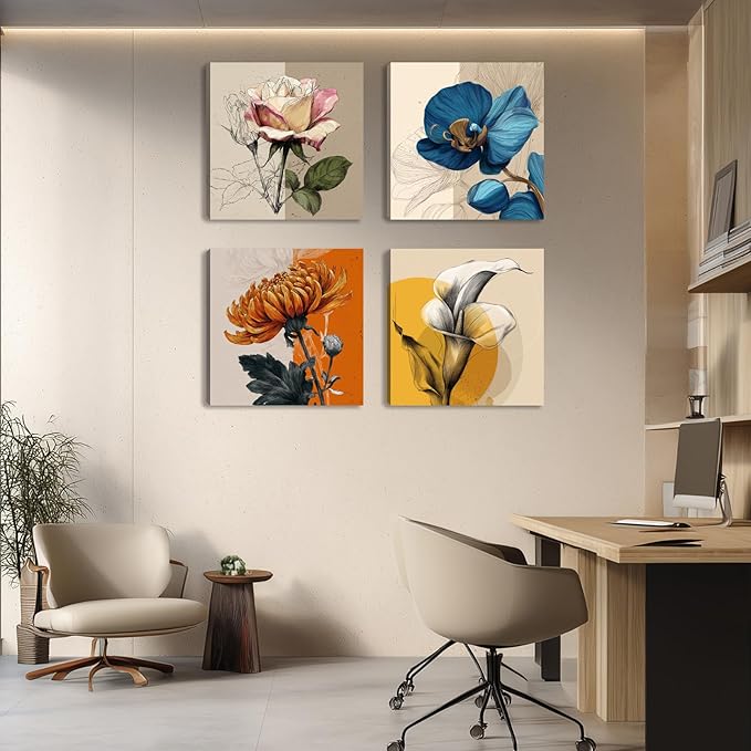 Framed Botanical Wall Art for Living Room Rustic Boho Floral Canvas Paintings Prints Flower Pictures for Farmhouse Hallway Bedroom Dining Room Bathroom Office Wall Decor ArtWork for Wall