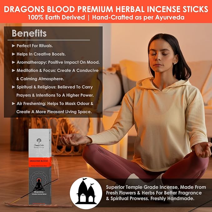 Dragons Blood Incense Sticks – 250g Pack (Approx. 135 Handmade Sticks + Free Holder) | Charcoal-Free | Natural Essential Oils for Meditation, Yoga, Aromatherapy, Prayers & Spiritual Use