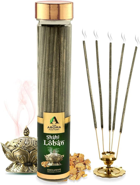 The Aroma Factory Organic Incense Sticks Shahi Loban | No Charcoal | 100% Herbal | Natural Essential Oils, Low Smoke | 100% Herbal Fragrance Pooja Agarbatti | 1x100g Bottle