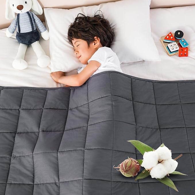 Sivio Weighted Blanket 100% Cotton, 5 lbs 36"x48" Small Heavy Throw, Cooling Summer Lap Blankets for Calming, Travel, Sleep, Breathable Soft with Glass Beads, Machine Washable, Dark Grey