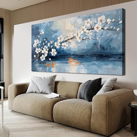 Canvas Wall Art Decor Large Vintage Coastal Wall Art Decorations White Flower Wall Art Prints Wall Art Pictures for Living Room Canvas Art Wall Decor Artwork for Walls Bedroom Office Decor 24" X 48"