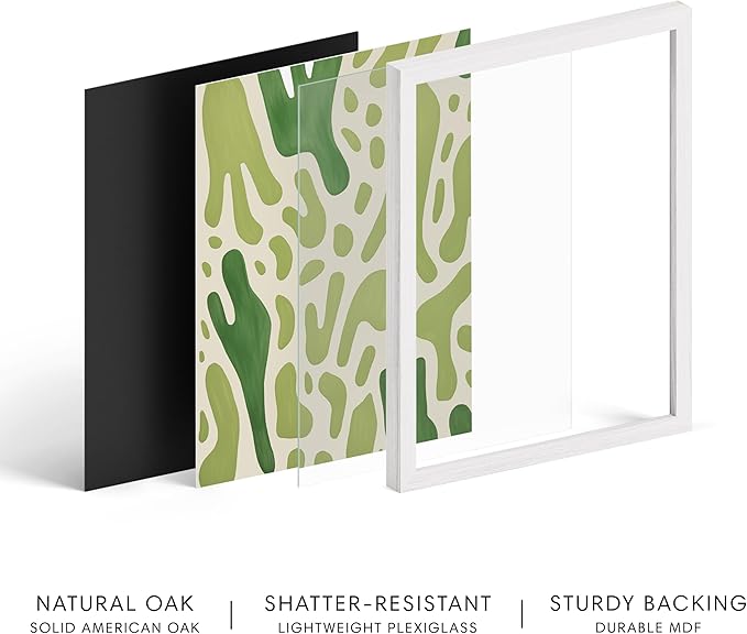 HAUS AND HUES Modern Abstract Wall Art - Blue and Green Living Room Art, Modern Artwork for Walls, Minimalist Picture for Living Room(Green Pattern, White Frame, 16x20)