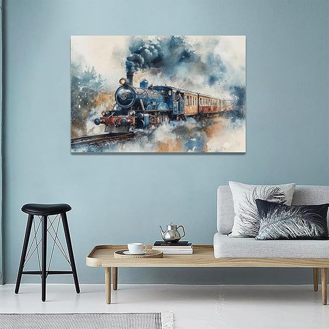 Fleruku Train Wall Art Train Wall Decor Pictures Canvas Painting Artwork Home Decorations For Living Room Bedroom Bathroom Office Nursery Classroom 24"x16"