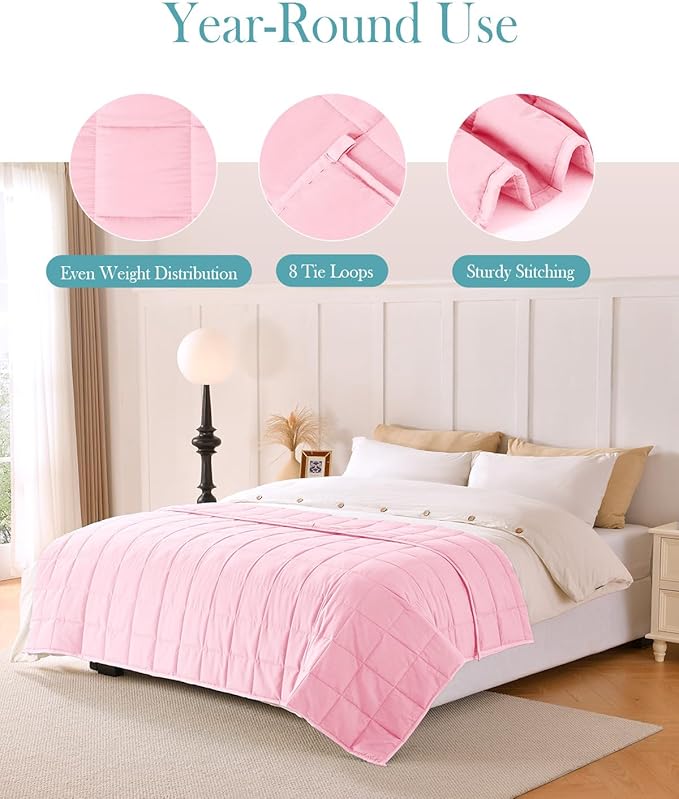 Topblan Weighted Blanket Full Size, Breathable 12lbs Weighted Blanket for Adults, Cooling Blanket for Bed Sofa,Warm Heavy Blanket Machine Washable,48 x 72 inches, Pink