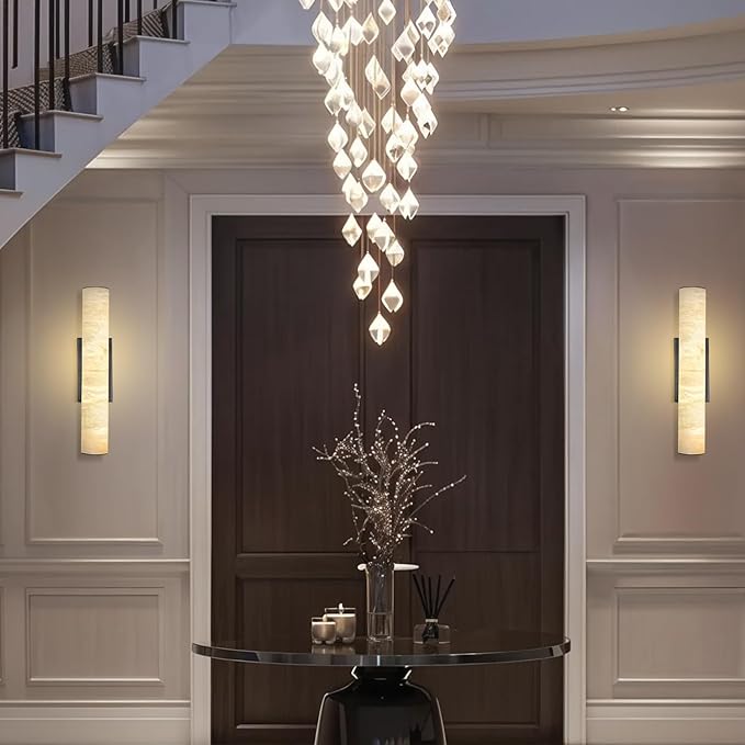 Alabaster Wall Sconces, Spanish Natural Marble Wall Sconce, 20" Bronze Wall Sconce for Bathroom, Modern Alabaster Sconces Wall Lighting Dimmable, Marble Wall Lamp for Living Room, Bedroom, Hallway