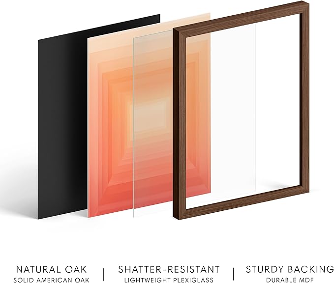 HAUS AND HUES Colorful Abstract Wall Art - Minimalist Retro Picture for Living Room Decor, Red and Pink Modern Wall Art Painting (Pink Geometric 2, Walnut Frame, 12x16)