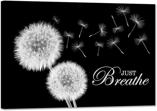SKASNFAI Zen Wall Decor Motivation Dandelion Just Breathe Canvas Print Artwork Motivation Positive Wall Art for Inspirational Quotes Yoga Room (24L x 36W)