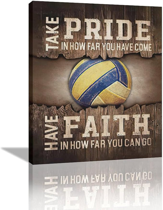 Fleruku Rustic Volleyball Wall Art Sports Wall Decor Inspirational Quotes Brown Pictures Volleyball Sign Canvas Painting Artwork Home Decorations for Boy Man Teenager Fans Bedroom Living Room 20"x24"