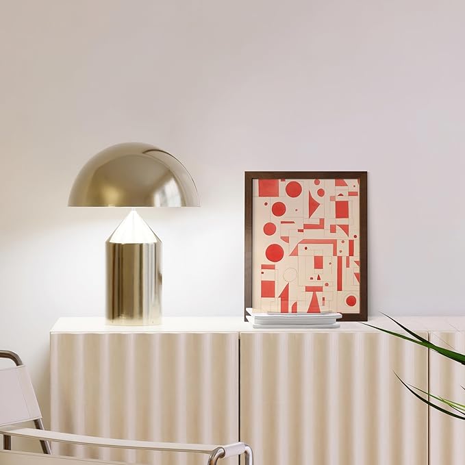 HAUS AND HUES Colorful Abstract Wall Art - Minimalist Retro Picture for Living Room Decor, Red and Pink Modern Wall Art Painting (Red Geometric, Walnut Frame, 8x10)