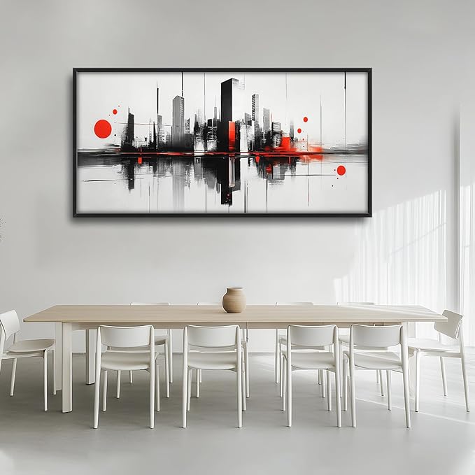 Black White Red City Wall Art City Skyline Large Pictures Wall Decor Abstract Canvas Prints Painting Framed Artwork Decoration Above Bed for Bedroom Living Room Gallery Office 60"x30"