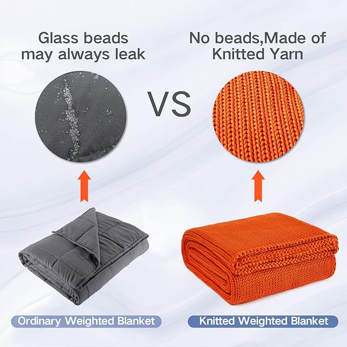 Guohaoi Knitted Weighted Blanket for Adults (Orange 48"x72" 10lbs) No Beads Cooling Throw Blanket for Hot Sleepers, Home Decor Breathable Chunky Knit Heavy Blanket Use on Full Size Bed