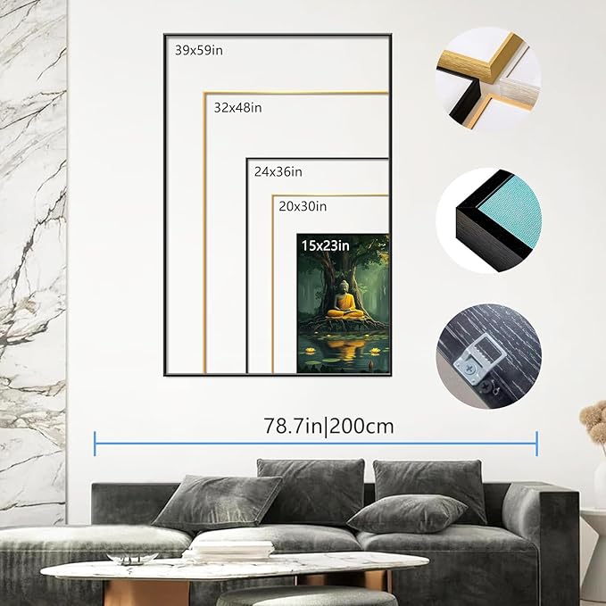 Buddha Canvas Wall Art, Buddha in the Green Jungle Painting Print Poster, Zen Statue Art Pictures Artwork, Meditation Buddhism Wall Decor for Yoga Room, Living Room (Gold Framed, 32x48in|82x122cm)