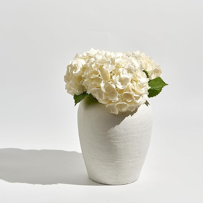LB2 Large White Ceramic Vase, 11.8" Tall Zen Style vase, Terra Cotta Pitcher Vase, Distressed Farmhouse Decor, Pottery Decorative Flower for Home Decor (H 11.8" X 9.8")