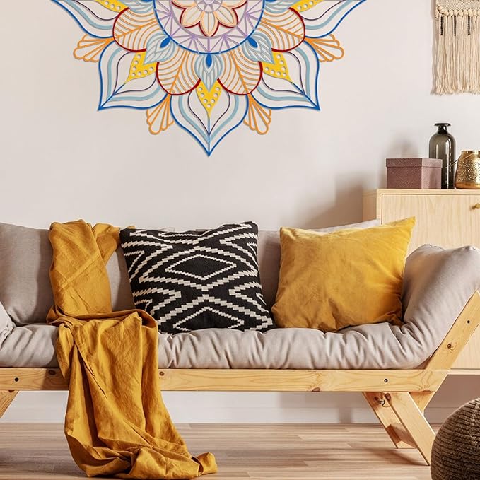 Resama Large Metal Mandala Wall Decor, Unique Lotus Flower Wall Art, Suitable for Office and Home Indoor and Outdoor Decoration (Colorful, 45''x22.6'' / 114x57.5cm)