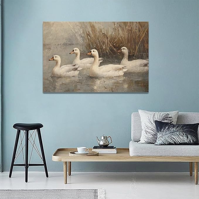 Farmhouse Duck Wall Art Country Kitchen Wall Decor Rustic Wild Duck Pictures Canvas Painting Framed Artwork Home Decorations for Bathroom Living Room Bedroom Office 24"x16"