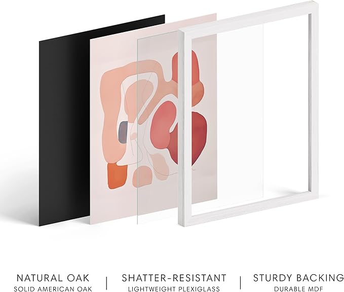 HAUS AND HUES Colorful Abstract Wall Art - Minimalist Retro Picture for Living Room Decor, Red and Pink Modern Wall Art Painting (Pink Abstract Shapes, White Frame, 8x10)