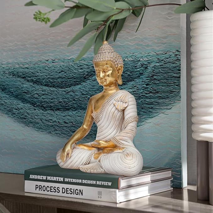 Buddha Statue for Home Decor Gold 10.2IN-Buddha Statues for Zen Decor - Buddha Statue for Spiritual-Buddha Decor for Living Room-Buda – Indoor Buddha Gift for Relaxation, Meditation or Shrine
