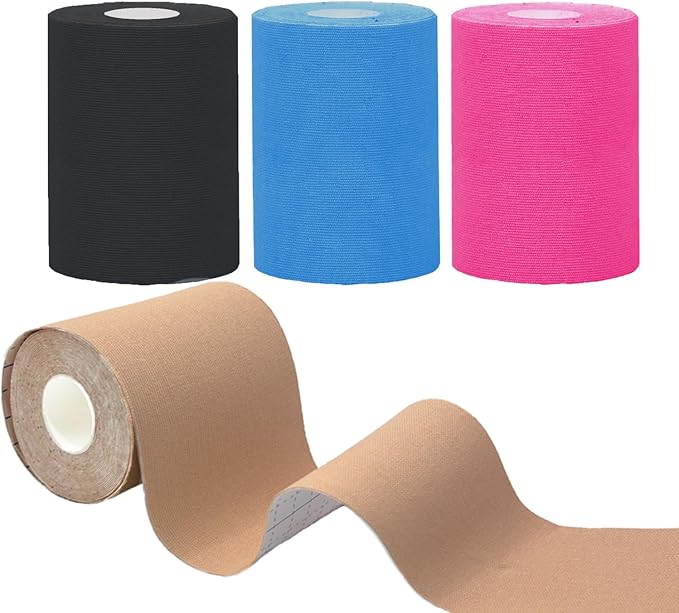 Kinesiology Tape Precut Pro-Waterproof Elastic Athletic Tape,Medical Grade Cotton Adhesive Sports Tape for Muscle Pain Relief & Joint Support, Breathable K Tape (4Rolls-(3inch-Uncut Mix))