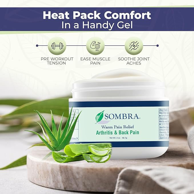 Sombra Warm Pain Relief Gel, Warm Relief for Arthritis and Chronic Pain Pre-Workout Muscle Rub Vegan Formula Free of Artificial Fragrances, Dyes, NSAIDs, Wax, Petroleum, Alcohol - 2oz Jar