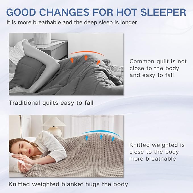 Guohaoi Knitted Weighted Blanket for Adults (Beige 60"x80" 17lbs) No Beads Cooling Throw Blanket for Hot Sleepers, Home Decor Breathable Chunky Knit Heavy Blanket Use on Queen/King Size Bed