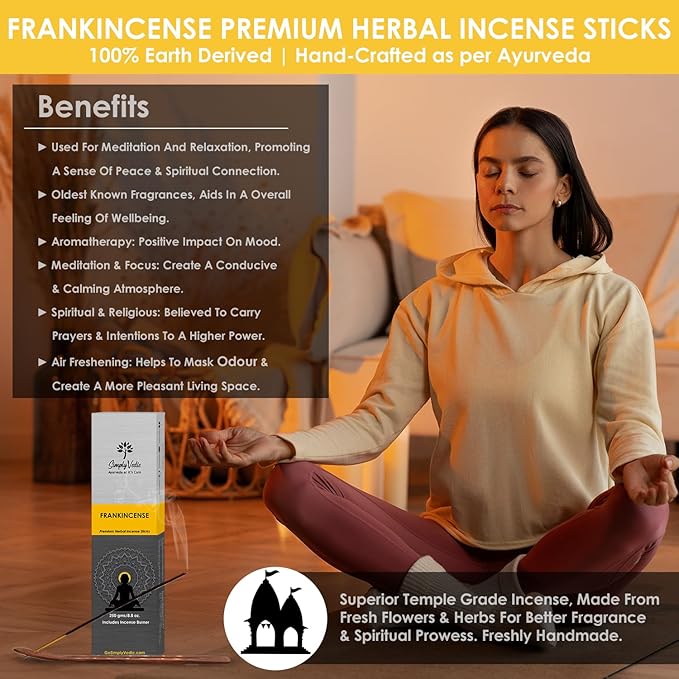 Frankincense Incense Sticks 250g | 135 Long-Lasting Natural Hand-Rolled Sticks + Holder | No Charcoal, 60 Min Burn | Aromatherapy, Yoga, Meditation, Spiritual Healing, Home Fragrance