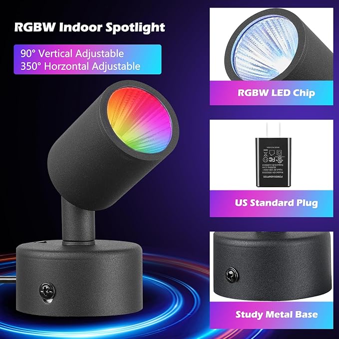 2 Pack LED Spot Lights Indoor Spot Lights Accent Lighting, RGBW Color Changing Up Lights Indoor Remote Control Plant Spotlight Decorative