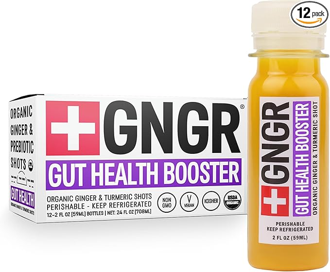 +GNGR Gut Health Booster + Colon Cleanse, Apple Cider Vinegar Shot with Ginger, Prebiotic Fiber, Aloe Vera, Probiotics, Dandelion, Turmeric, Ginger Shot for Immunity & Digestion 2 Oz, Pack of 12