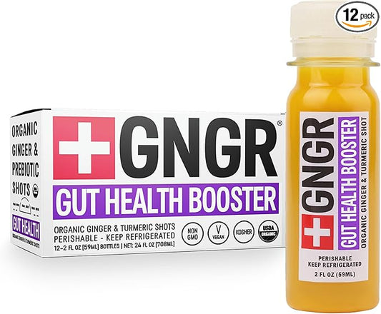 +GNGR Gut Health Booster + Colon Cleanse, Apple Cider Vinegar Shot with Ginger, Prebiotic Fiber, Aloe Vera, Probiotics, Dandelion, Turmeric, Ginger Shot for Immunity & Digestion 2 Oz, Pack of 12