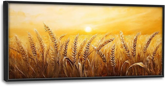 Wheat Field Wall Art Golden Wheat Landscape Pictures Wall Decor Sunset Large Master Over Above Bed Canvas Prints Horizontal Modern Artwork Painting Home Office Decorations For Kitchen Bedroom 30"x60"