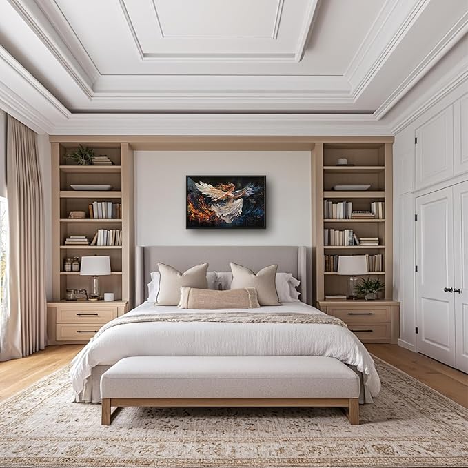 SweetFox Extra Large Angel Wings Girl Framed Wall Art for Living Room, Angel Woman Pictures Oversized Wall Decor Abstract Big Canvas Painting Print Artworks for Bathroom Master Bedroom 36L X 24W