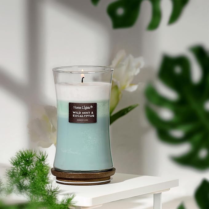 HomeLights 3-Layer Candles for Home Scented, 21.52 OZ Natural Soy Wax Scented Candles Burns Up to 100 Hours, Large Jar, Wild Mint & Eucalyptu