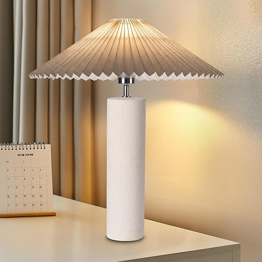 Elegant 45° Rotatable Ceramic Table Lamp (A15 Bulb Included), Pleated Flexible Light, Angle Control for Home, Office, Bedroom Decor - Modern Stylish Desk Lamp, White