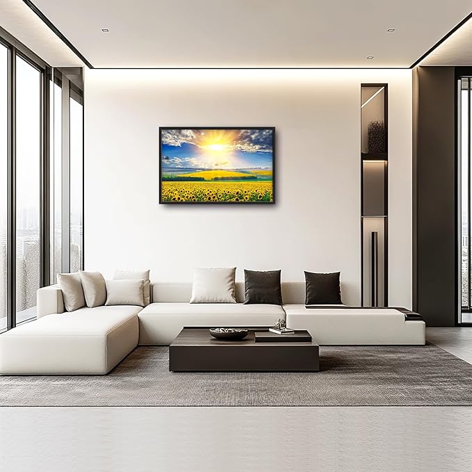 Glocmna Large Wall Art for Living Room Sunflower Field Canvas Wall Decor Nature Country Sunflower Sunrise Landscape Pictures Painting Print Framed Artwork Decorations Gifts for Bedroom Home Kitchen Office Hotel 24"x36"