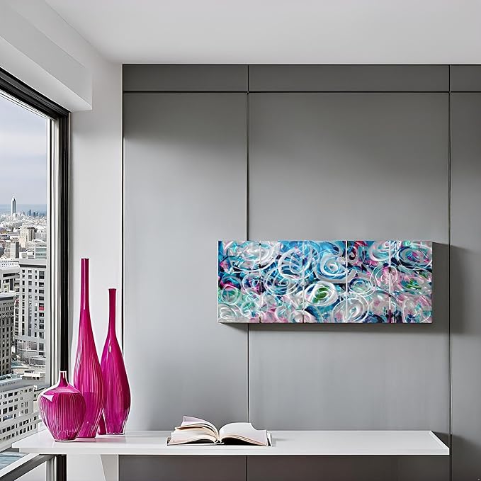 RICHSPACE ARTS Abstract Metal Wall Art with 3D Textured Swirls 5 Pieces Blue and Pink Modern Wall Decor Large Hanging Sculptures for Living Room Bedroom Office Home Gift Ideas