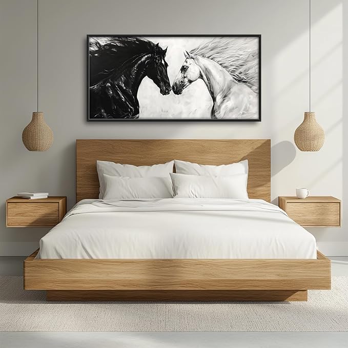 Horse Wall Art Western Horse Pictures Wall Decor Large Black and White Canvas Prints Framed Artwork Paintings Home Office Decorations for Living Room Bedroom Dinning Room Corridor 60"x30"