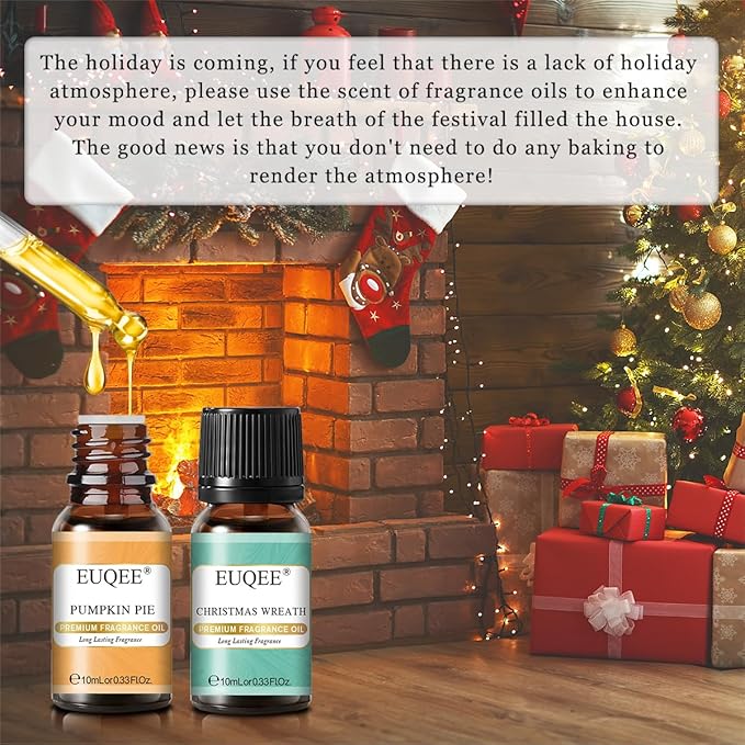 Holiday Cheer Premium Fragrance Oils Set of 6 - Forest Pine, Christmas Wreath, Brown Sugar, Harvest Spice, Gingerbread, Pumpkin Pie - Scented Oils for Diffuser, Candle Making (10ml)