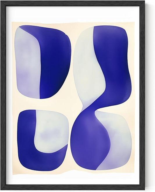 HAUS AND HUES Modern Abstract Wall Art - Blue and Green Living Room Art, Modern Artwork for Walls, Minimalist Picture for Living Room(Blue Tribal Shapes 2, Black Frame, 12x16)