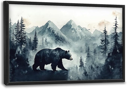 SweetFox Extra Large Forest Bear Framed Wall Art for Living Room, Bear Pictures Oversized Wall Decor Abstract Big Canvas Painting Print Home Artworks for Bathroom Master Bedroom Office 36L X 24W