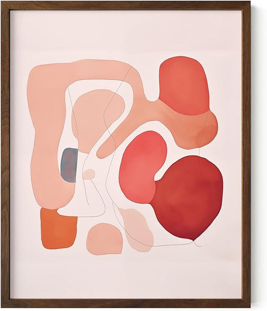 HAUS AND HUES Colorful Abstract Wall Art - Minimalist Retro Picture for Living Room Decor, Red and Pink Modern Wall Art Painting (Pink Abstract Shapes, Walnut Frame, 16x20)