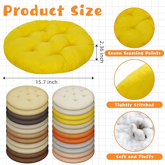 24 Pcs Round Floor Cushions Floor Pillows Meditation Seat Pillows Flexible Seating for Adults Kids, Chair Cushions for Classroom, Nursery, Living Room, Yoga(Medium 15.7 Inch,Yellow-Brown)