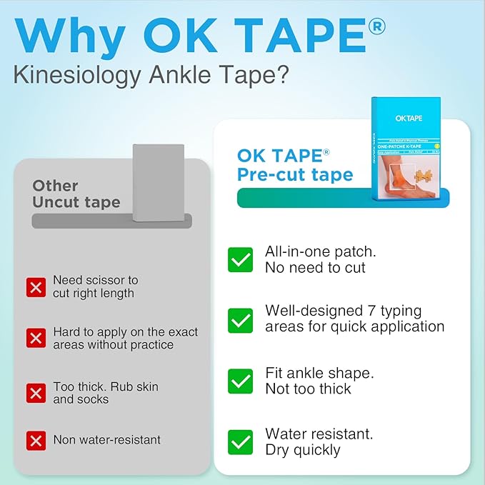 OK TAPE Precut Kinesiology Ankle Tape, 10 Pcs, Pain Relief, Prevent Ankle Sprain, Provide Support for Ankle Ligament, Elastic Athletic Tape, Breathable K Tape for Daily use - Beige