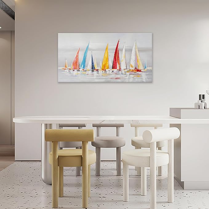 Sailboat Wall Art Nautical Pictures Wall Decor Abstract Coastal Colorful Large Canvas Prints Painting Modern Framed Artwork Above Bed for Living Room Dining Room Bathroom Office 60"x30"
