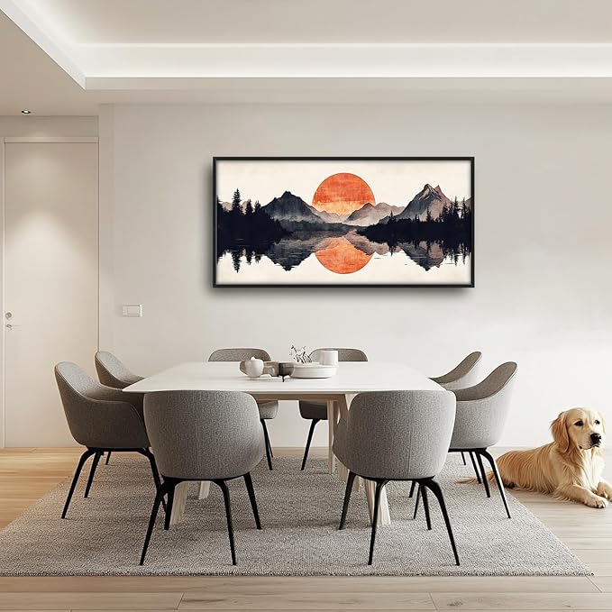 SweetFox Large Forest Mountains Reflection Framed Wall Art for Living Room, Natural landscape Pictures Oversized Wall Decor Abstract Canvas Painting Print Artwork for Bathroom Bedroom 60L X 30W
