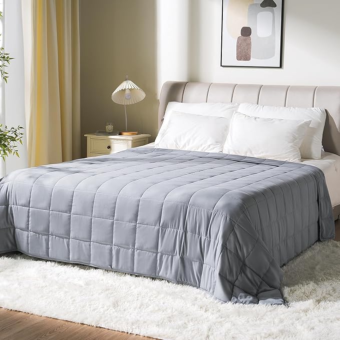 Lessymo Weighted Blanket for Adults - 15 lbs, 48"x72" Twin Size - Washable Heavy Blanket for Sleeping, Microfiber Big Blankets with Premium Glass Bead for All-Season Comfort, Soft Thick Blanket, Grey