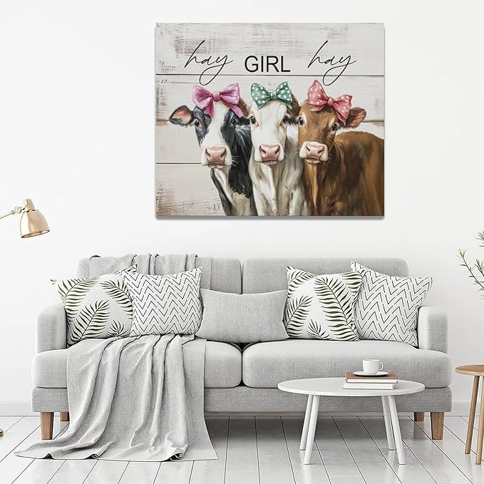 Olivine Cow Wall Art, Farmhouse Pictures Wall Decor, Cows Painting, Country Rustic Canvas Prints, Framed Artwork for Living Room Bedroom Bathroom Home Decoration 24"x20"