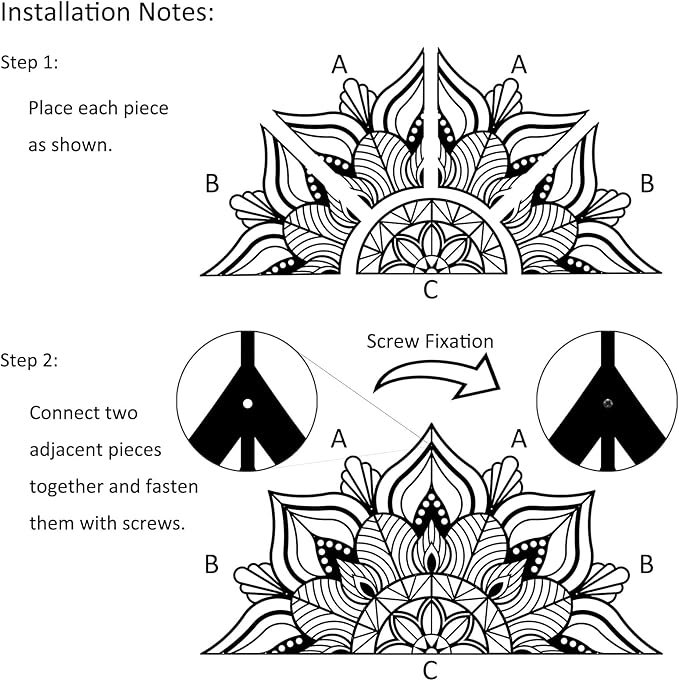 Resama Large Metal Mandala Wall Decor, Unique Lotus Flower Wall Art, Suitable for Office and Home Indoor and Outdoor Decoration (Black, 59‘’x29.5‘’/ 150x75cm)