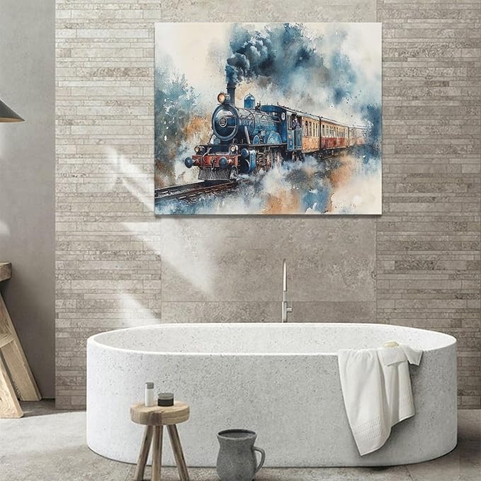 Fleruku Train Wall Art Train Wall Decor Pictures Canvas Painting Artwork Home Decorations For Living Room Bedroom Bathroom Office Nursery Classroom 24"x20"