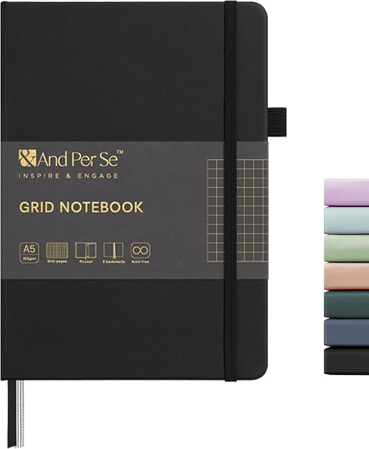 &And Per Se Graph Journal Notebook, 160 Pages, 5.7 x 8 inches College Ruled Thick Paper Notebook Journals for Writing, Grid Hardcover Notebook(1 Pack, black)