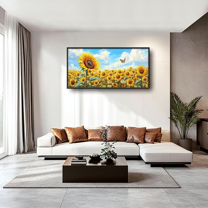Sunflower Large Wall Art Sunflower Landscape Pictures Wall Decor Flower Canvas Floral Print Painting Modern Artwork Home Decoration for Bathroom Office Living Room Bedroom Framed 60"x30"